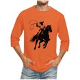thumbnail image 2 of Jjayotai Men's Western Cowboy Shirt, 3/4 Sleeve Round Neck Casual Summer Shirts, Country Cowboy Riding Horse in Wild West Top Orange L, 2 of 5