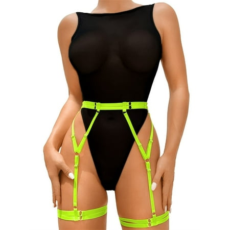 

ICE Sexy Lingerie Backless Tank Vibrant Blacklight Garter Snap Crotch Thong Bodysuit Black & Green，M