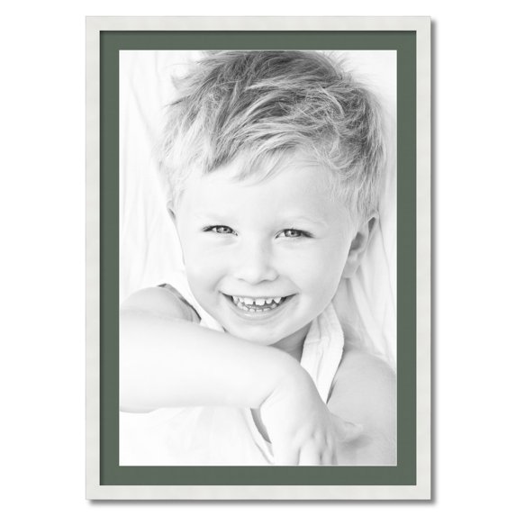 ArtToFrames 28x40" Matted Picture Frame with 24x36" Single Mat Photo Opening Framed in 1.25" Satin White Frame and 2" Forest Green Mat (FWM-3966-28x40)