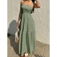 thumbnail image 5 of Olive Green Textured Tiered Camisole Maxi Dress, Sleeveless, Loose Fit, Vacation Style, 5 of 6