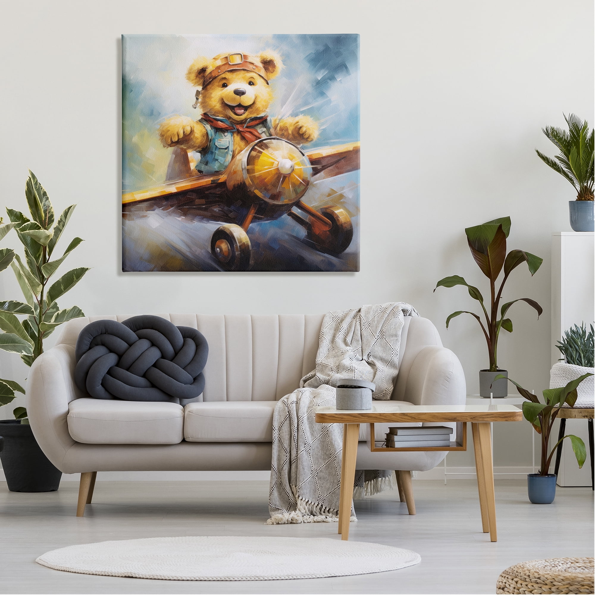 Stupell Industries Pilot Bear with Airplane Animals & Insects Painting Gallery Wrapped Canvas Art Print Wall Art, 36 x 36