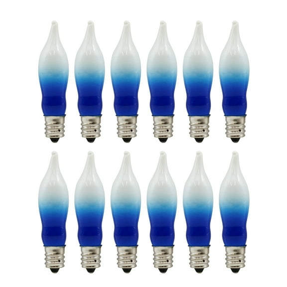 12 Pack Blue & White Flame Tip Incandescent Bulbs, 7W 120V, E12 Candelabra Base, Ideal for Electric Menorah, Window Candles, Chandeliers, Sconces & Holiday Décor