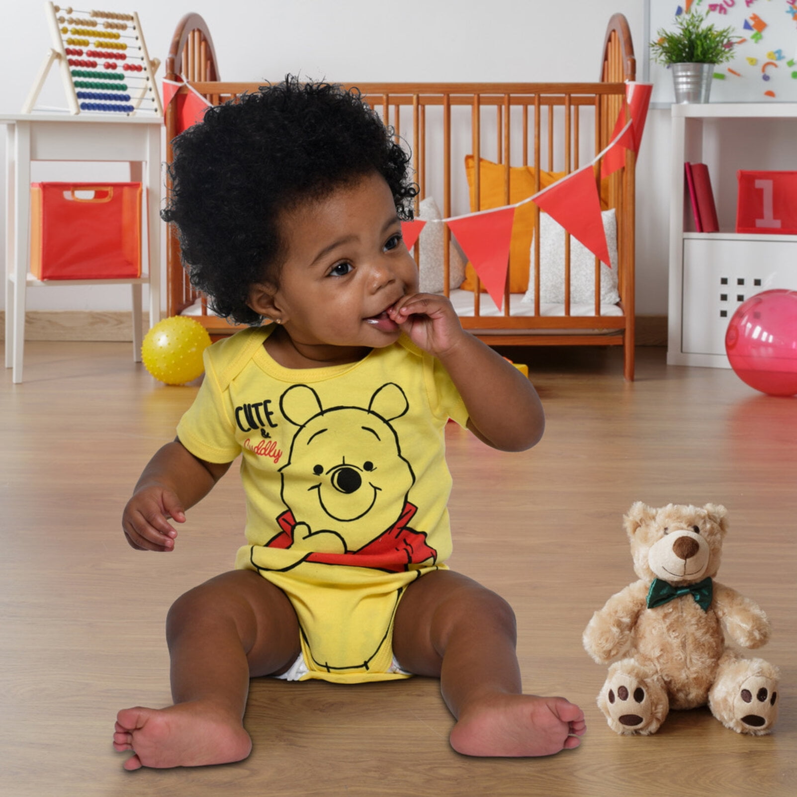 Disney Winnie the Pooh Baby Boys' 5-Pack One Piece Bodysuits Yellow Red Blue Multi