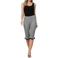 thumbnail image 2 of Gingham Pants for Women Low Waist 3/4 Knee Length Cropped Capri Leggings L Black, 2 of 6