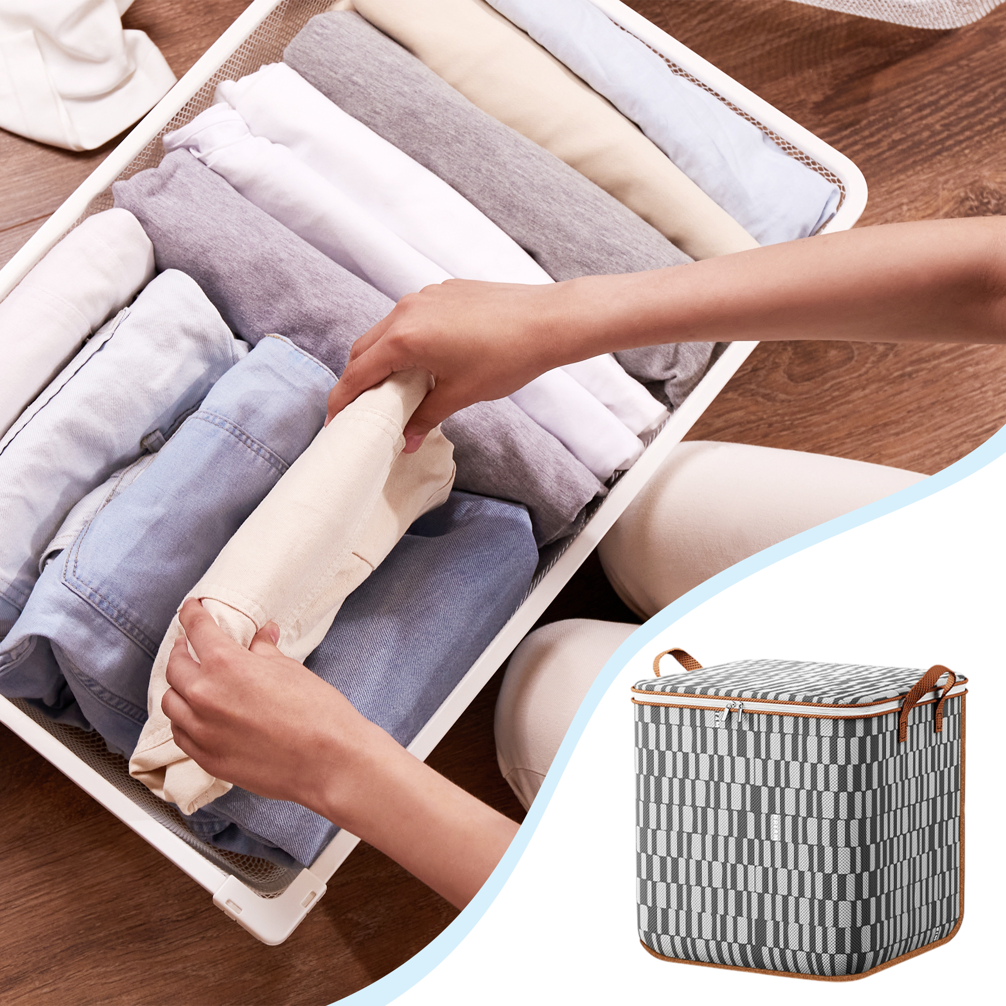 Unique Bargains High Capacity Storage Bag Storage Bins Gray 1 Pc 18.90"x17.32"x18.90"