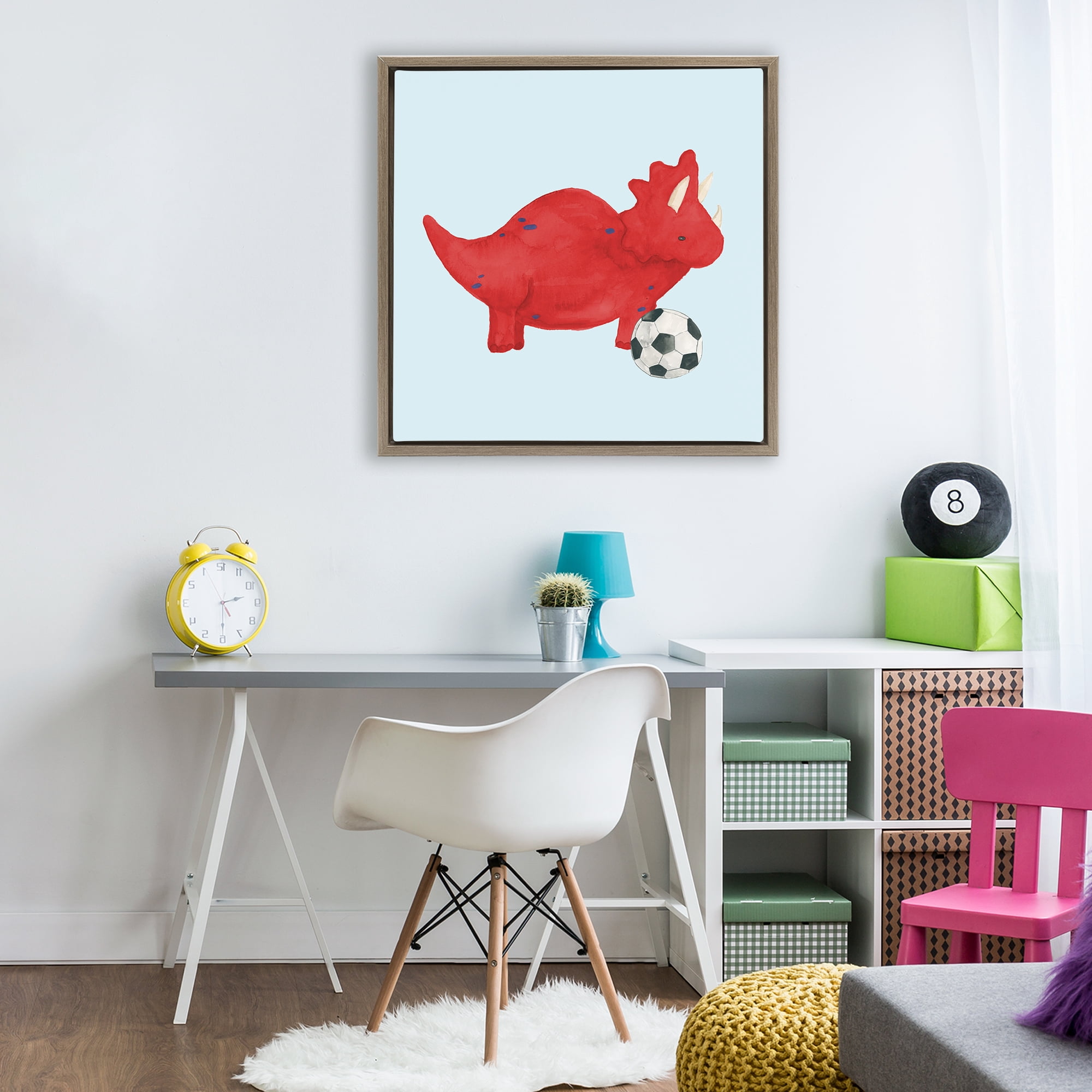 Stupell Industries Baby Dino with Ball Brown Framed Floater Canvas Wall Art, design by Lucille Price