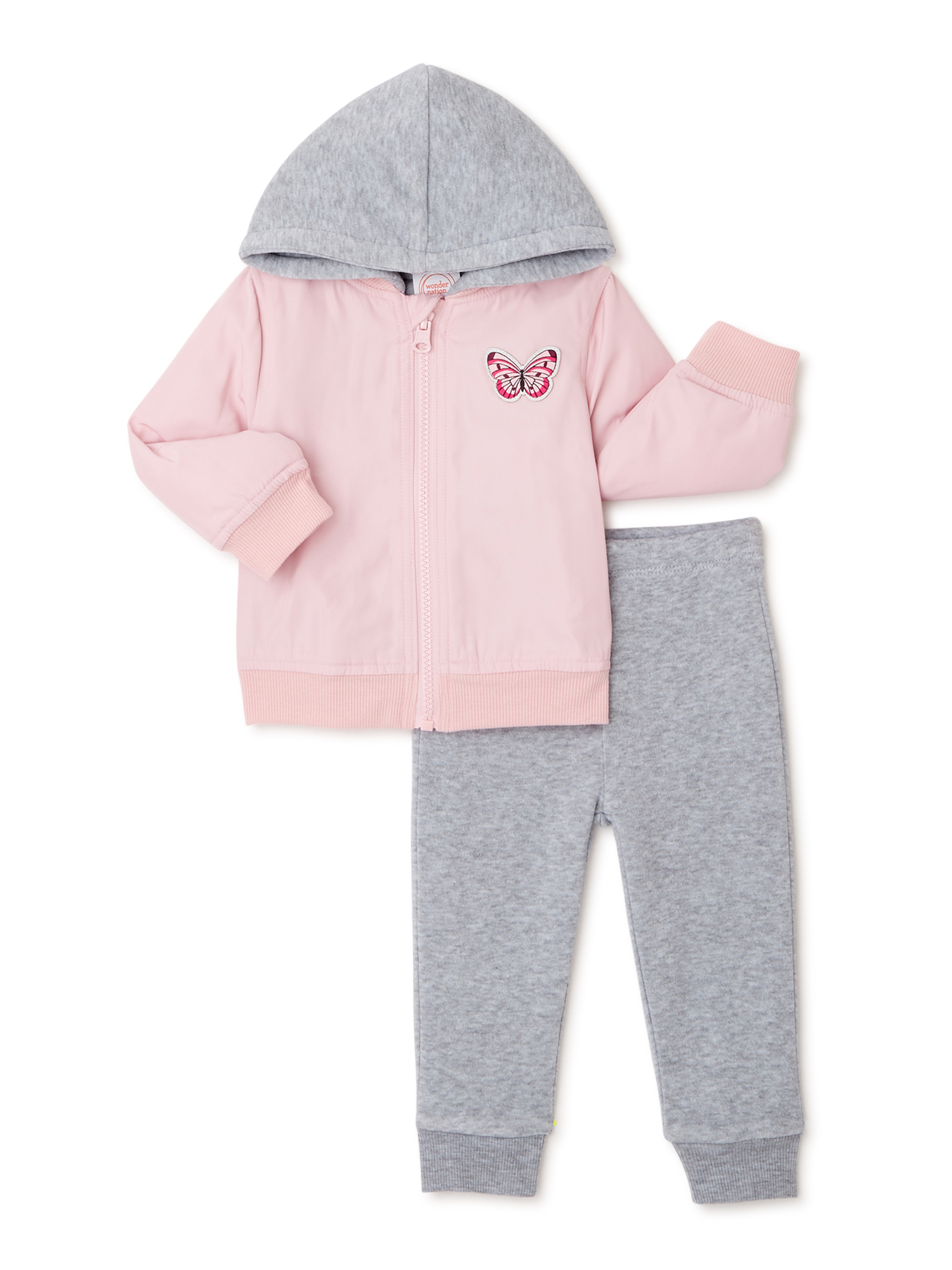 Wonder Nation Baby Girl Bomber Jacket & Jogger Pants Outfit, Sizes 0/3