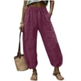 thumbnail image 4 of aohooy Womens Summer Pants Lightweight Casual Flowy Palazzo Drawstring Elastic Waist Trousers with Pockets Cotton Vacation Pant Hot Pink,L, 4 of 7