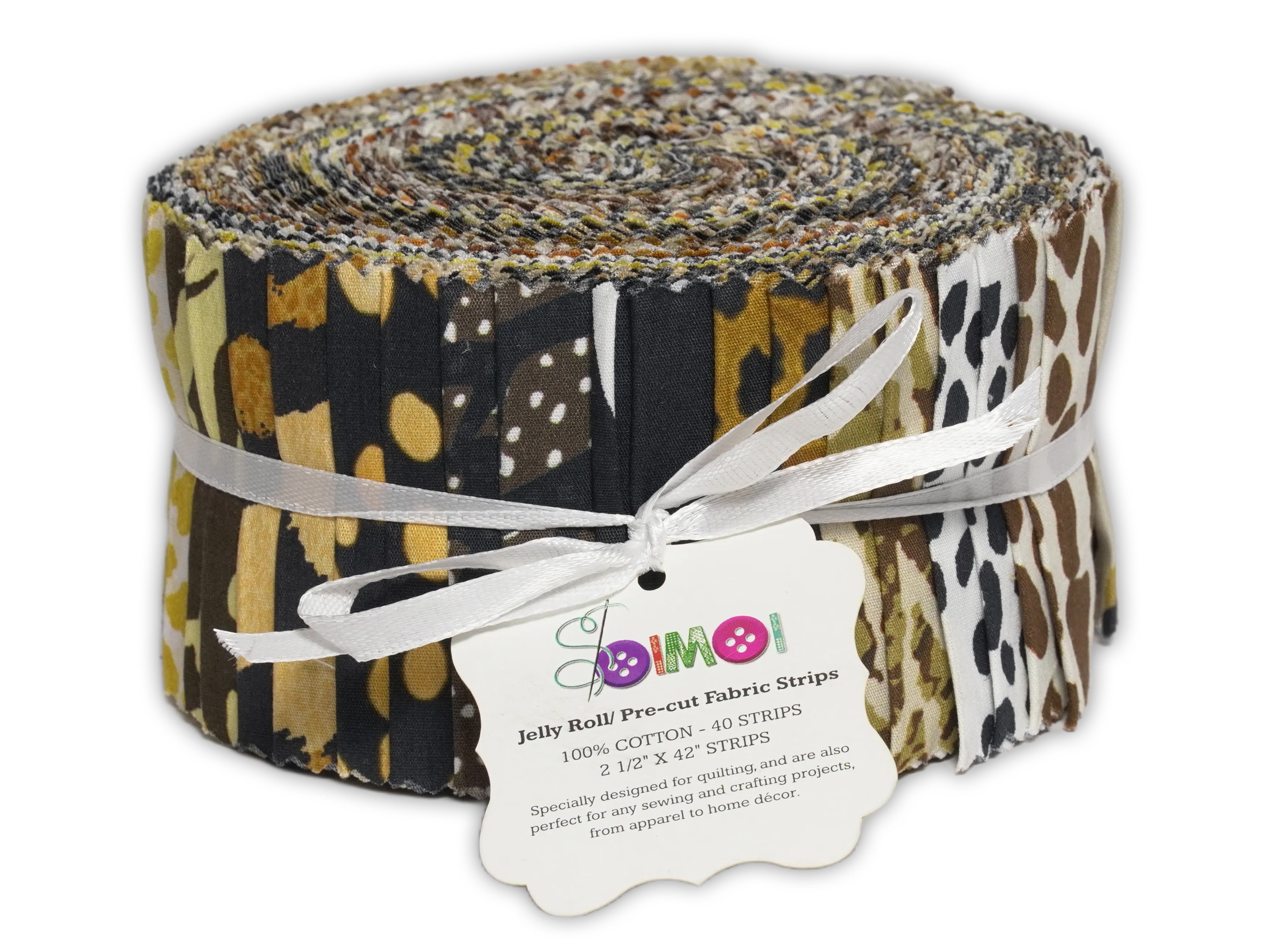 Soimoi 40Pcs Animal Skin Print Precut Fabrics Strips Roll Up 2.5 x 42 inches Cotton Jelly Rolls for Quilting - Multicolor