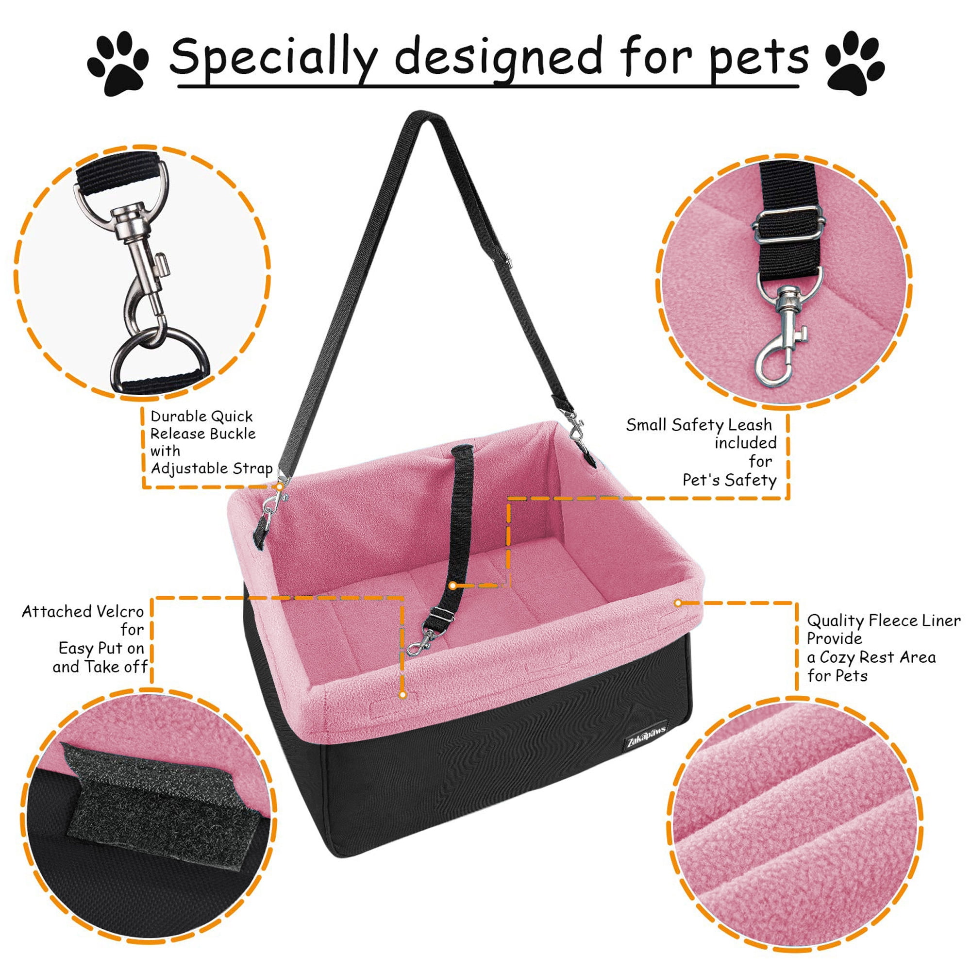 ZAKAPAWS Car Travel Dog Booster Seats, Portable and Breathable Pet Seats Dog Carrier with Seat Belt, Travel Safety Lookout Dog Booster Seat 16-in