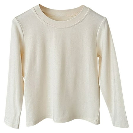 

LNWUY Baby Girls T-Shirt Toddler Long Sleeve Shirt Crewneck Tees Basic Tshirt Tops Light Undershirt Solid Skin-Friendly Comfy Breathable Tees Beige 140