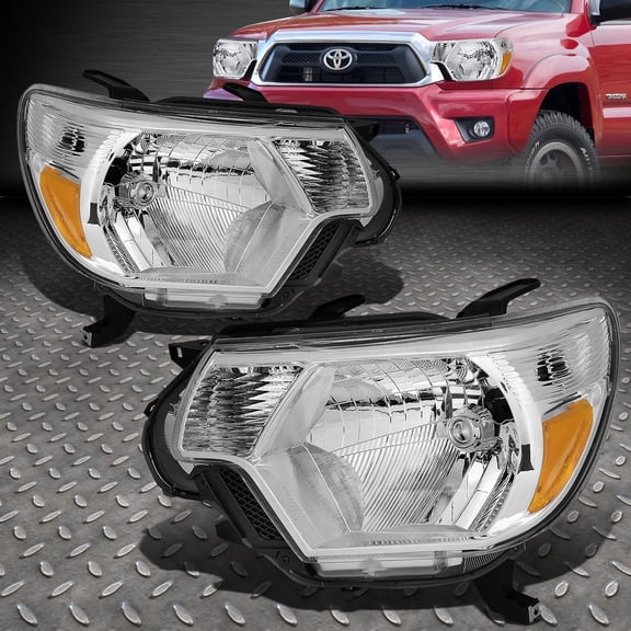 NUVISION for 12-15 Toyota Tacoma Chrome Housing Amber Corner Headlight Replacement Lamps