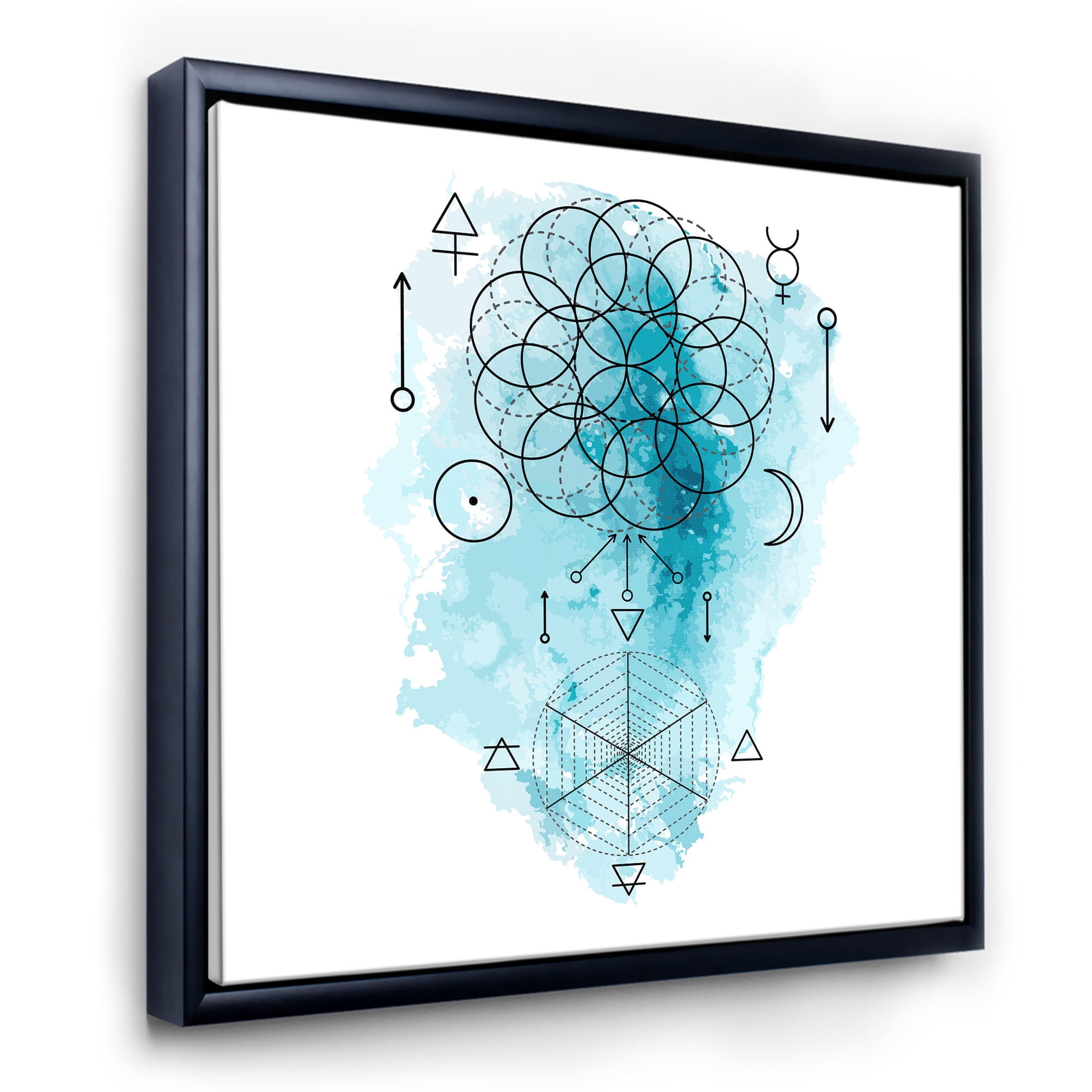 Designart 'Sacred Geometry and Symbol of Alchemy I' Bohemian & Eclectic Framed Canvas Wall Art Print