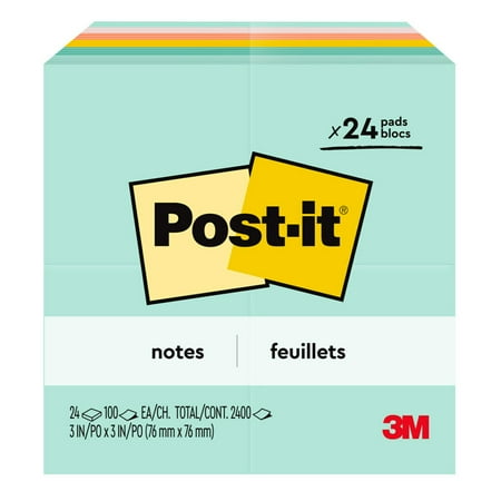 Post-it Notes Value Pack, 3 in x 3 in, Marseille Collection, 24 Pads