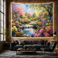 thumbnail image 6 of Waterfall with Cherry Blossoms and Roses in a Sunny Garden, Romantic Watercolor for Nature Lovers, Floral Stream Wall Art, Housewarming Gift, Tapestry Wall Hanging for Living Room and Bedroom, 6 of 7