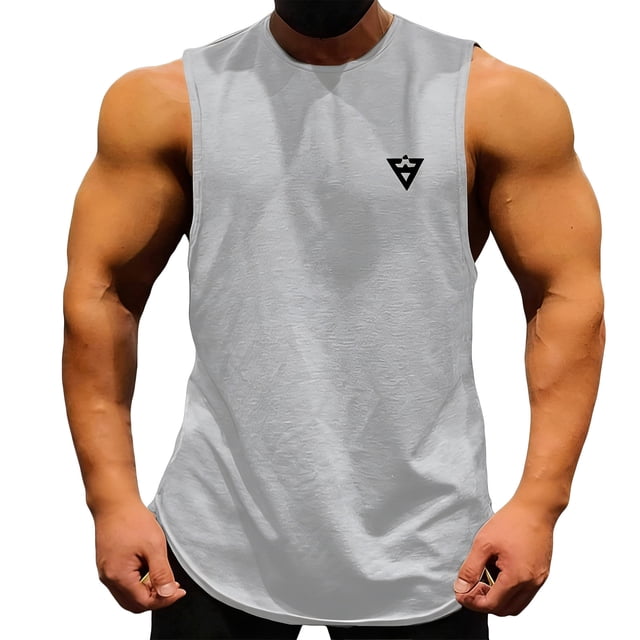 FRSASU Men's Workout Tank Top Gym Muscle Tee Quick Dry Bodybuilding Sleeveless Fitness Athletic Running Tops Gray