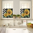 thumbnail image 4 of 3 Piece Farm Sunflowers Spring Kitchen Curtains, Tier and Valance Rod Pocket Window Curtains Set Black White Check Cafe Curtains for Kitchen Valances Window Treatment 54X18in+27x24in×2, 4 of 5