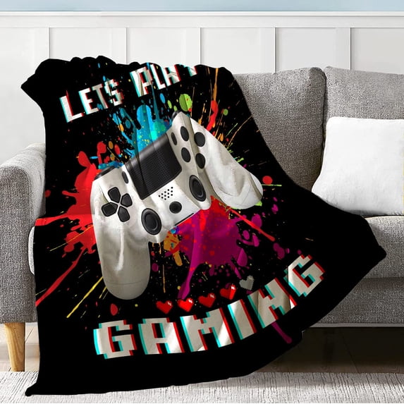 Gamer Blanket Gamer Gifts for Boys Girls, Super Soft Kids Lets Play Gaming Blanket, Lightweight Cozy Flannel Game Throw Blanket for Christmas Bed Decor Couch Sofa 60x80in