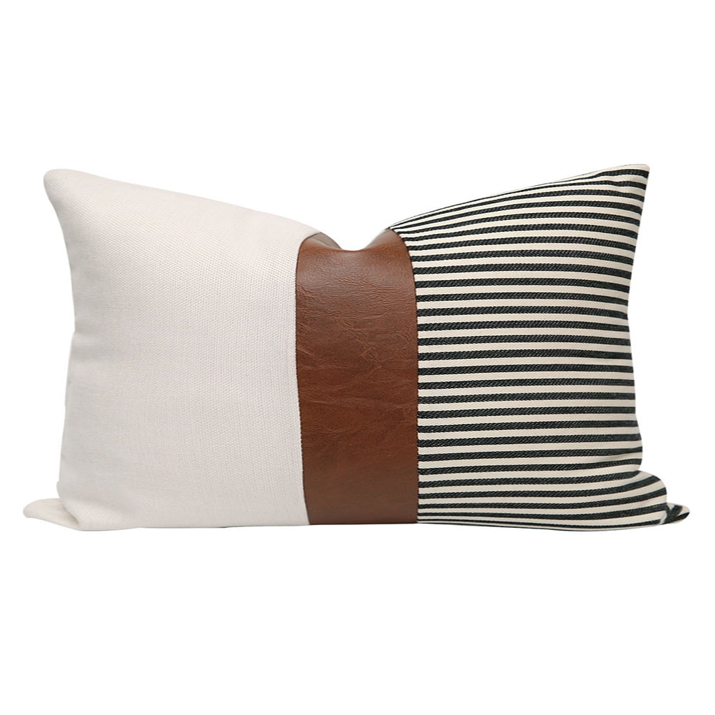 SIEYIO Farmhouse Stripe Patchwork Linen Throw Pillow for Case Modern