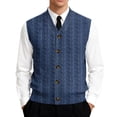 thumbnail image 2 of Vests for Men Cable Knit V-Neck Sleeveless Sweater Button Down Cardigan Fall Winter Business Casual Blue 3XL, 2 of 7