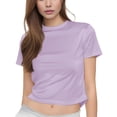 thumbnail image 2 of YVNAURA Womens Y2K Style Crew Neck Short Sleeve Crop Top Slim Fit Basic T Shirt Summer Cute Tee Soft Stretchy Going Out Casual Daily Wear, Purple,L, 2 of 5