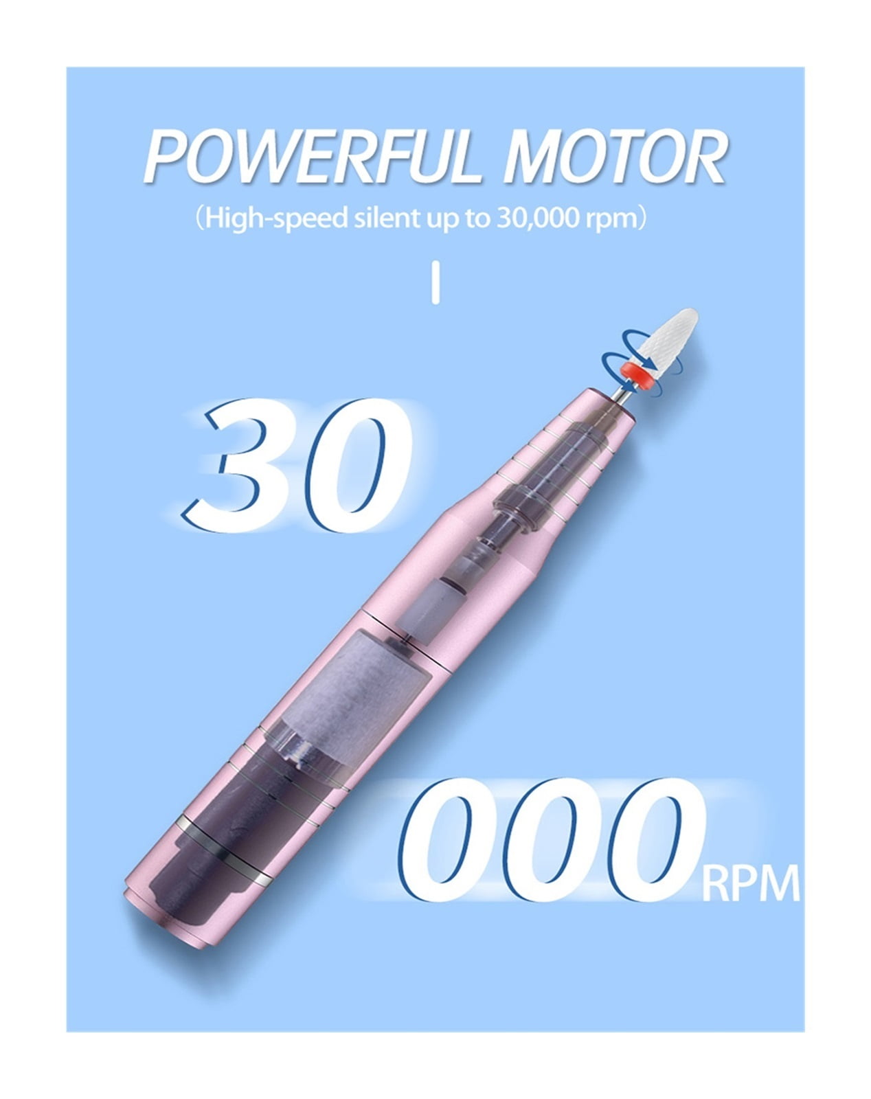 Cordless Nail Drill Electric File, Professional For Acrylic Gel Dip Powder Nails Portable Nail Drill Machine Kit For Manicure Pedicure Nail ,Low Noise