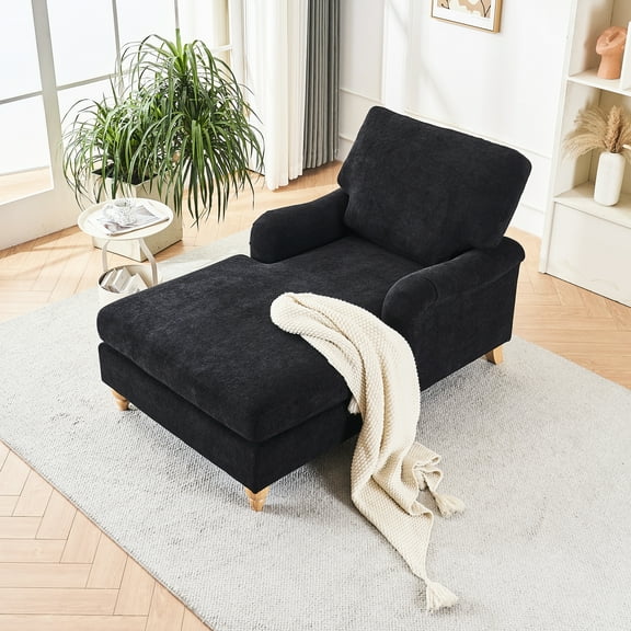 Stylish Hotel Chaise Lounge With Solid Wood Legs And Chenille Contemporary Office Soft Padding Upholstery