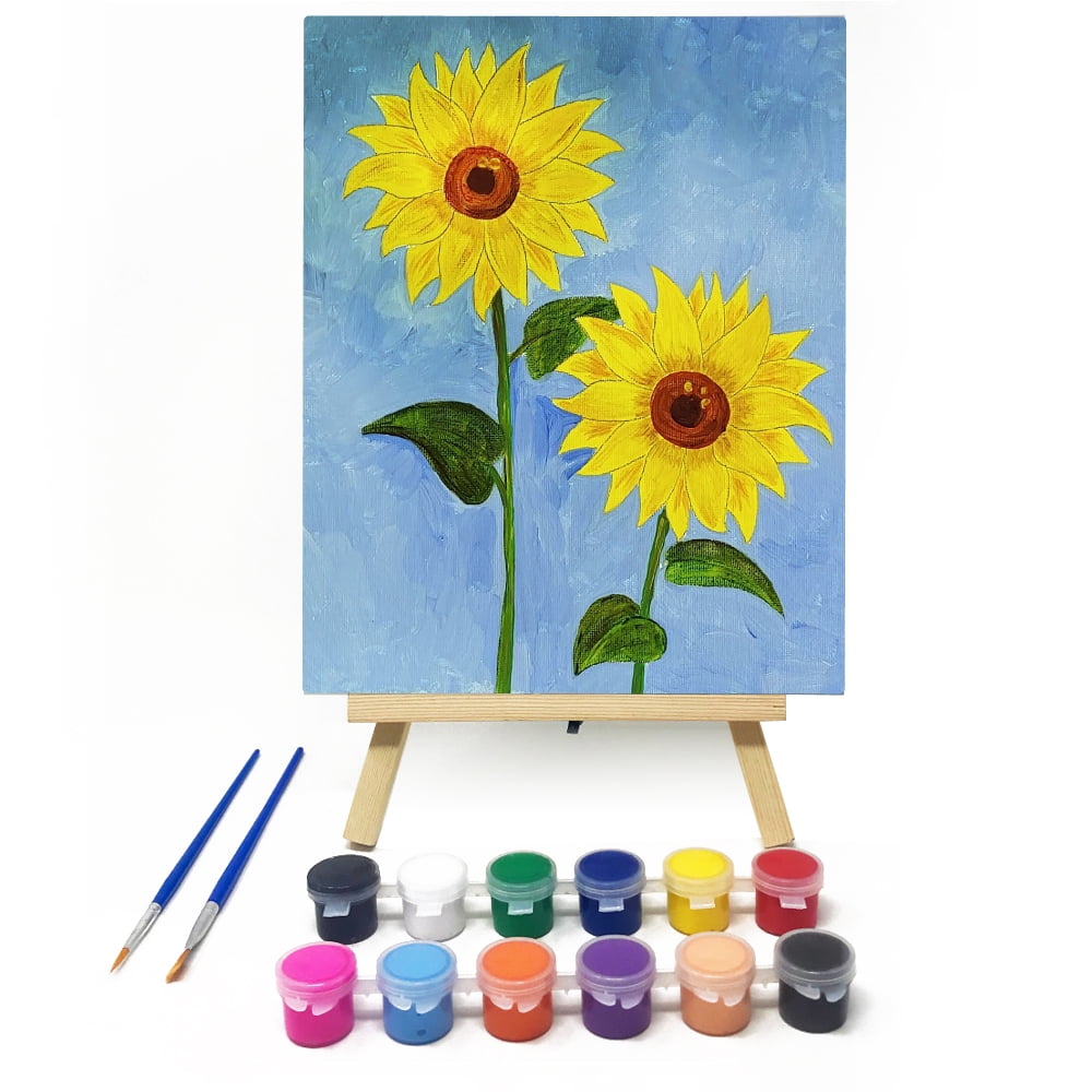 Sunflower Painting Mini Canvas with easel, Sunflower Gifts by