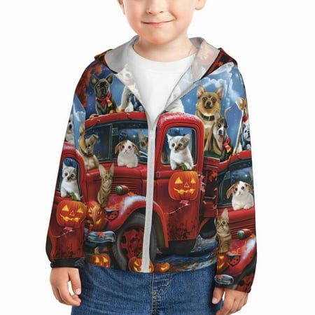 

Lukts Halloween Pets Pumpkins Print Children s Long-Sleeved Sun Protection Clothing Hooded Sweatshirts for Boys and Girls Outdoor Sports-5 Years