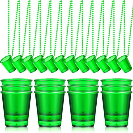 24 Pieces Shot Glass on Beaded Necklace Plastic Shot Cup Necklace Bachelorette Party Team Men and Women Supplies