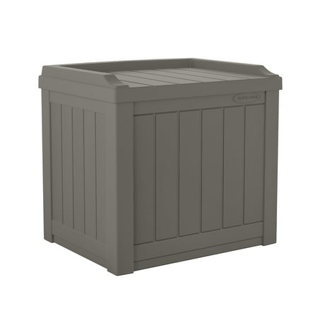 Suncast 22 Gallon Outdoor Resin Wicker Deck Storage Box with Seat, Stoney Gray