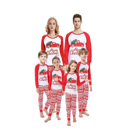 

wybzd Family Christmas Pjs Matching Set Car Letter Print Matching Pajamas for Adults Kids Holiday Xmas Sleepwear Outfits