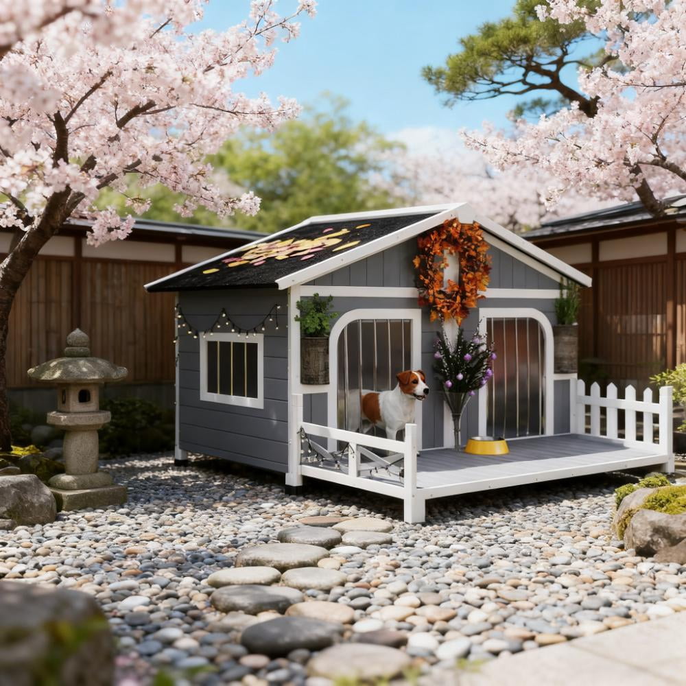 Large Indoor Outdoor Dog House,Wood Insulated Dog House,Weatherproof Outside Shelter with Elevated Floor,Easy to Assemble(59""L x 63.5""W x 39.25""H)