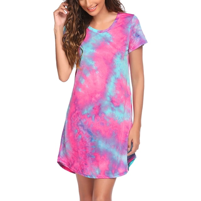 Camisón de algodón para mujer, camisa de noche para dormir, ropa de dormir, manga corta, estampado bonito, camisas para dormir S-XXL Adepaton CJWUS-3037