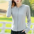 thumbnail image 2 of Lovskoo Womens UPF 50 Hoodie Sun Protection Uv Shirts Cooling Full Zip Long Sleeve Hiking Running Thumb Holes Tops with Face Mask Gray, 2 of 4