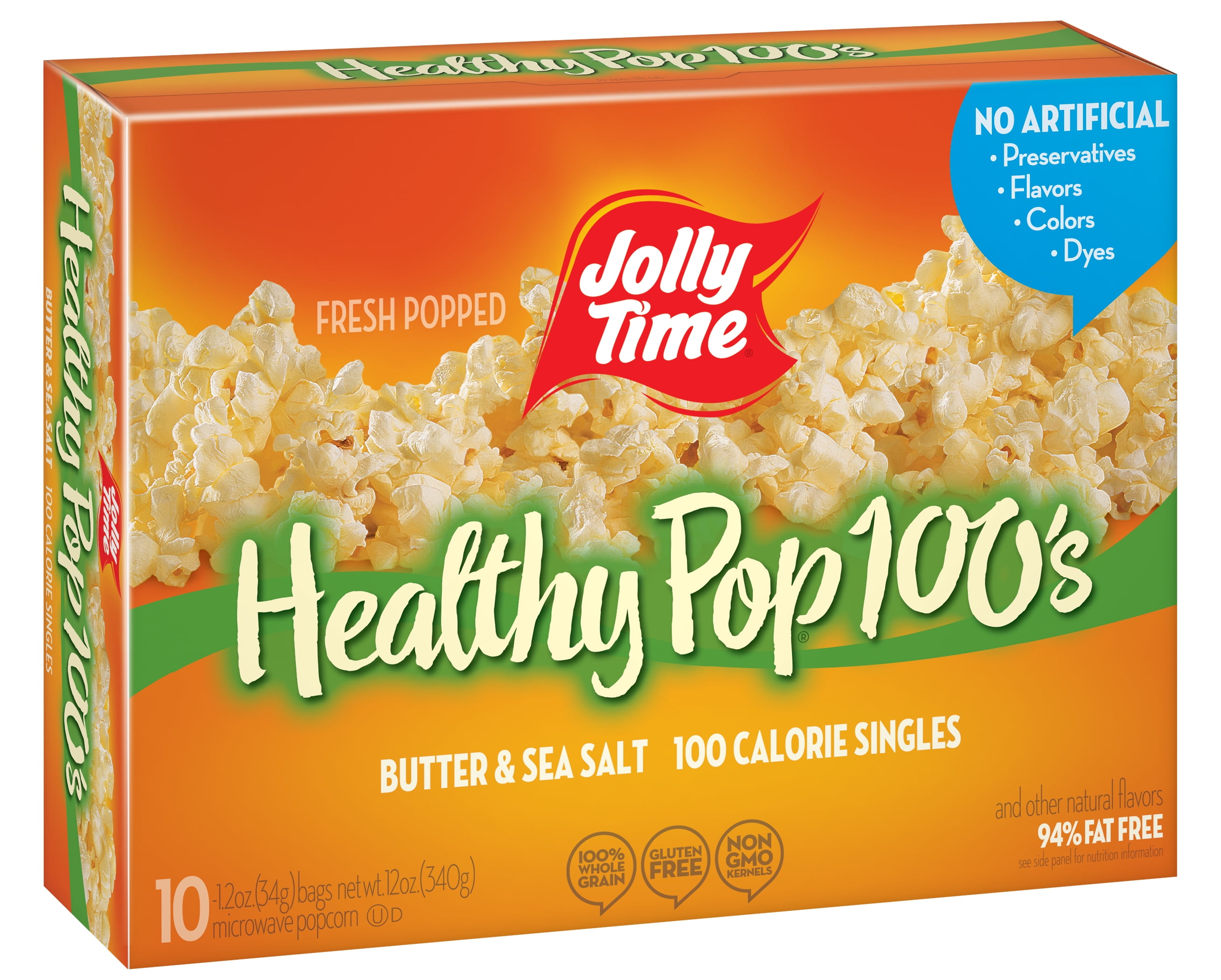 Jolly Time, 100 Calorie Healthy Pop Butter Microwave Popcorn, 1.2 oz, 10 Count