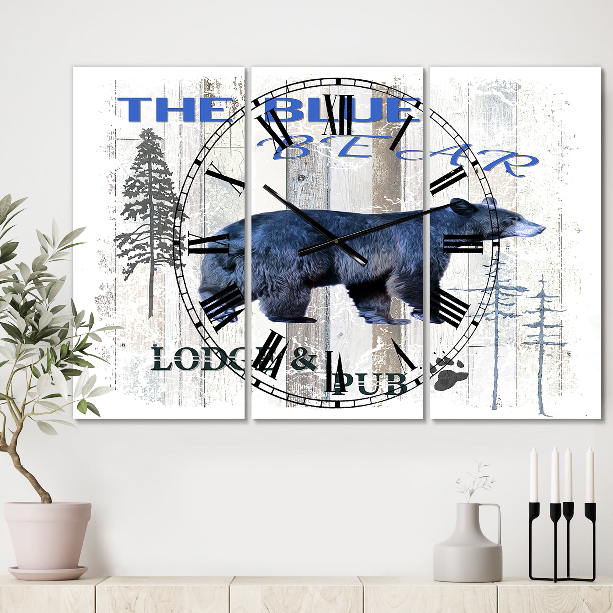 Designart 'The Blue Bear' Large Cottage Wall Clock