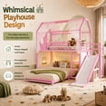 thumbnail image 3 of DTTRA Twin over Full Playhouse Metal Bunk Bed with Slide, Ladder, LED Light & Storage Cabinet, Pink, 3 of 9