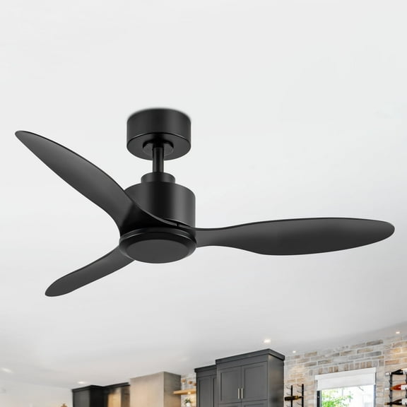 ALKAFY 42 inch Matte Black Ceiling Fan with Remote - 6-Speed Quiet Reversible Motor for Bedrooms/Living Rooms