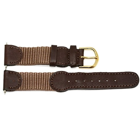 19MM BROWN LEATHER NYLON MILITARY SPORT WATCH BAND STRAP FITS SWISS ARMY