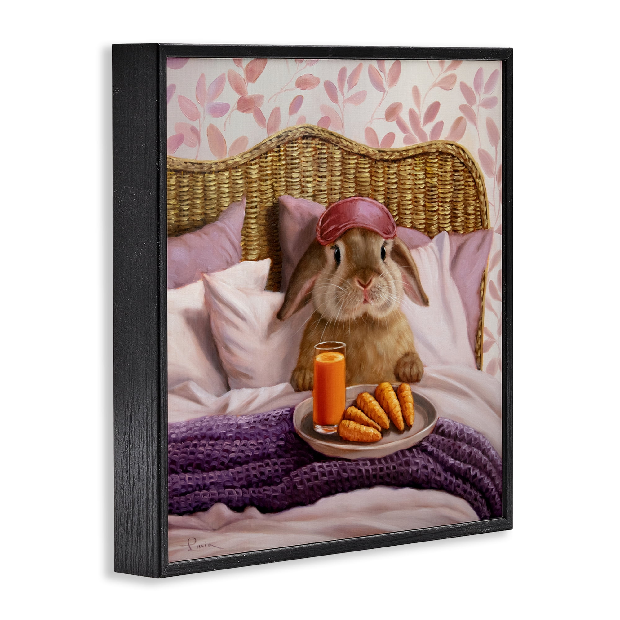 Stupell Industries Hoppy Meal Bunny in Bed Black Framed Giclee Art, design by Lucia Heffernan
