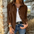 thumbnail image 6 of AherBiu Corduroy Shacket for Women Button down Shirt Lapel Collared Open Front Vintage Long Sleeve Tops with Pocket(Large,Brown), 6 of 7