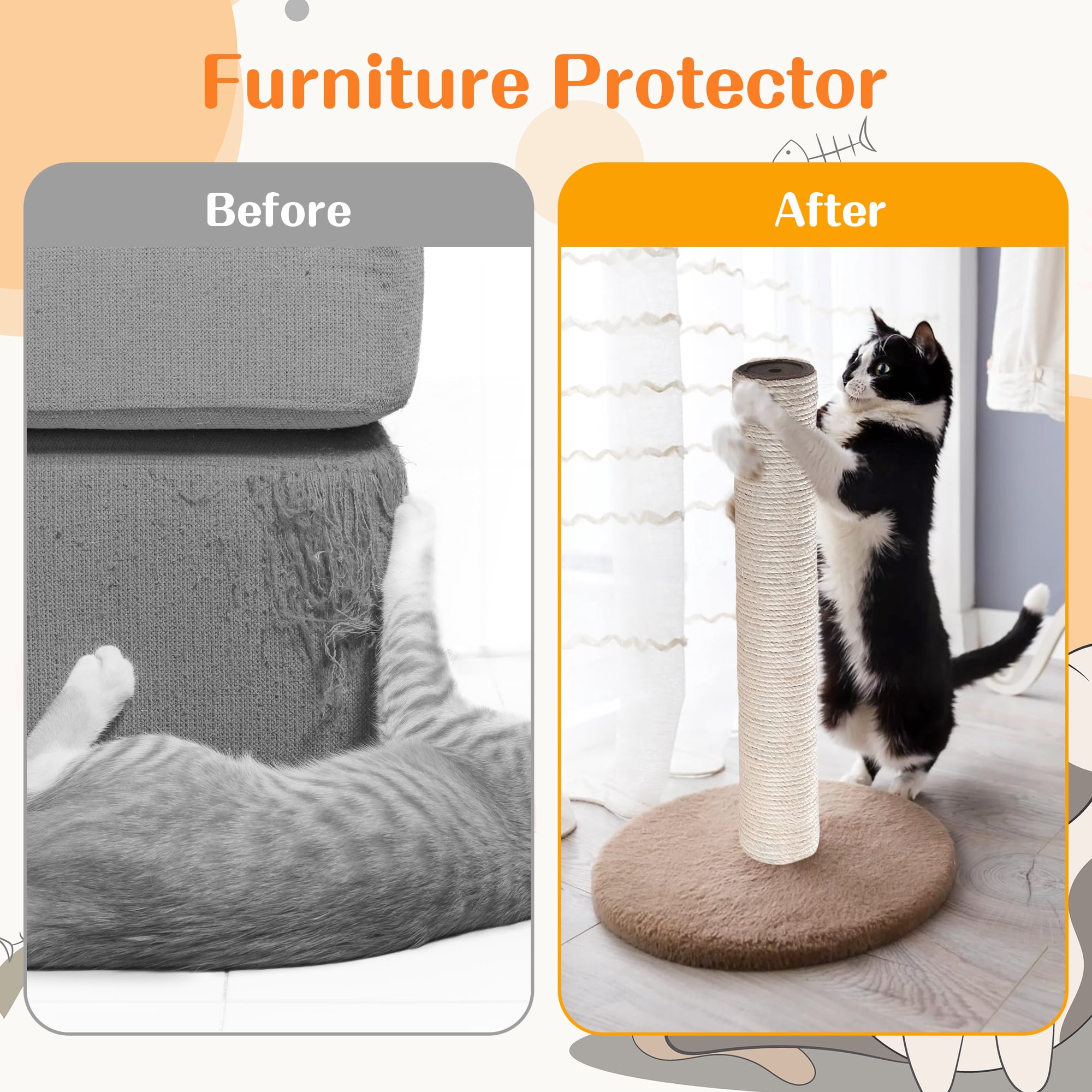 Pet Cat scratching posts Replacement Sisal Rope DIY Replaceable Sharpen Claw Toy Supplies  Scratch Post Refill Pole for Indoor Playing white 40cmx8cm