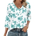 thumbnail image 1 of Ounisa T-Shirts à Manches 3/4 pour Femmes Col en V Manches Raglan Chandail Imprimé Décontracté Tendance Printemps Été Mode Hauts P-2TG, 1 of 6