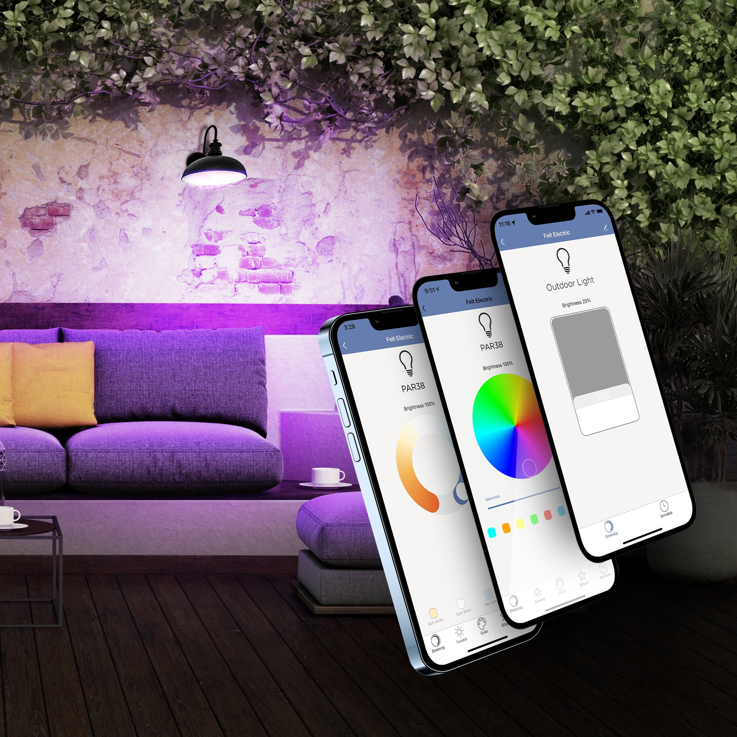(2 pack) Feit Electric Smart LED Bulb 11.1W (90W Equivalent) Color Changing, PAR38, Medium (E26) Base,  Dimmable Light Bulb, 1Pk