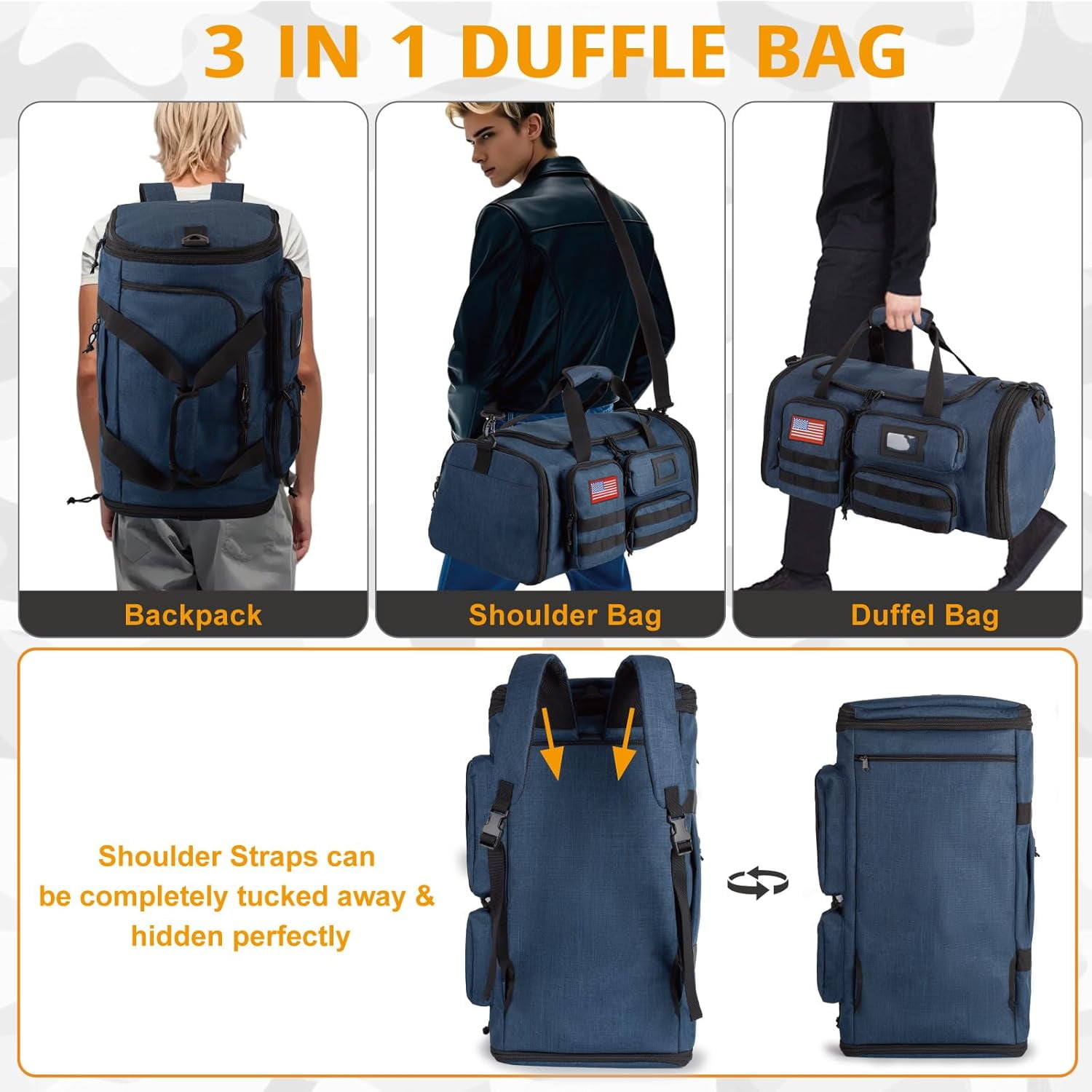 27.5In Expandable Gym Bag For Men,58L Large 3 in 1 Sports Travel Duffle Bag With Shoes Compartment,Water Resistant Sports Gym Tote Bags Multi-functional Travel Backpack Overnight Bag