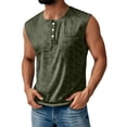 thumbnail image 2 of Casual Sleeveless T Shirts Men Vintage Polo Tank Tops Summer Muscle Shirts No Sleeve Cut Off Henley Shirt Army Green XXXL, 2 of 5