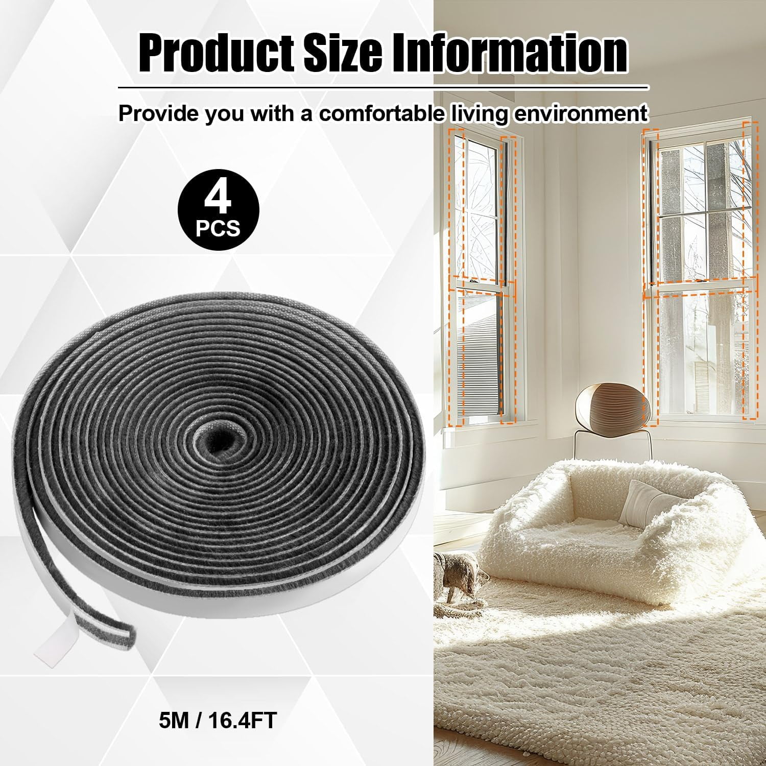 FRKSMD-Strong Adhesive Weather Stripping Door Seal, 66FT Self-Adhesive Door Draft Stopper for Bottom of Door, Soundproof Window Seal Tape for Sliding Glass Door, 0.4'' Wide x 0.2'' Thick