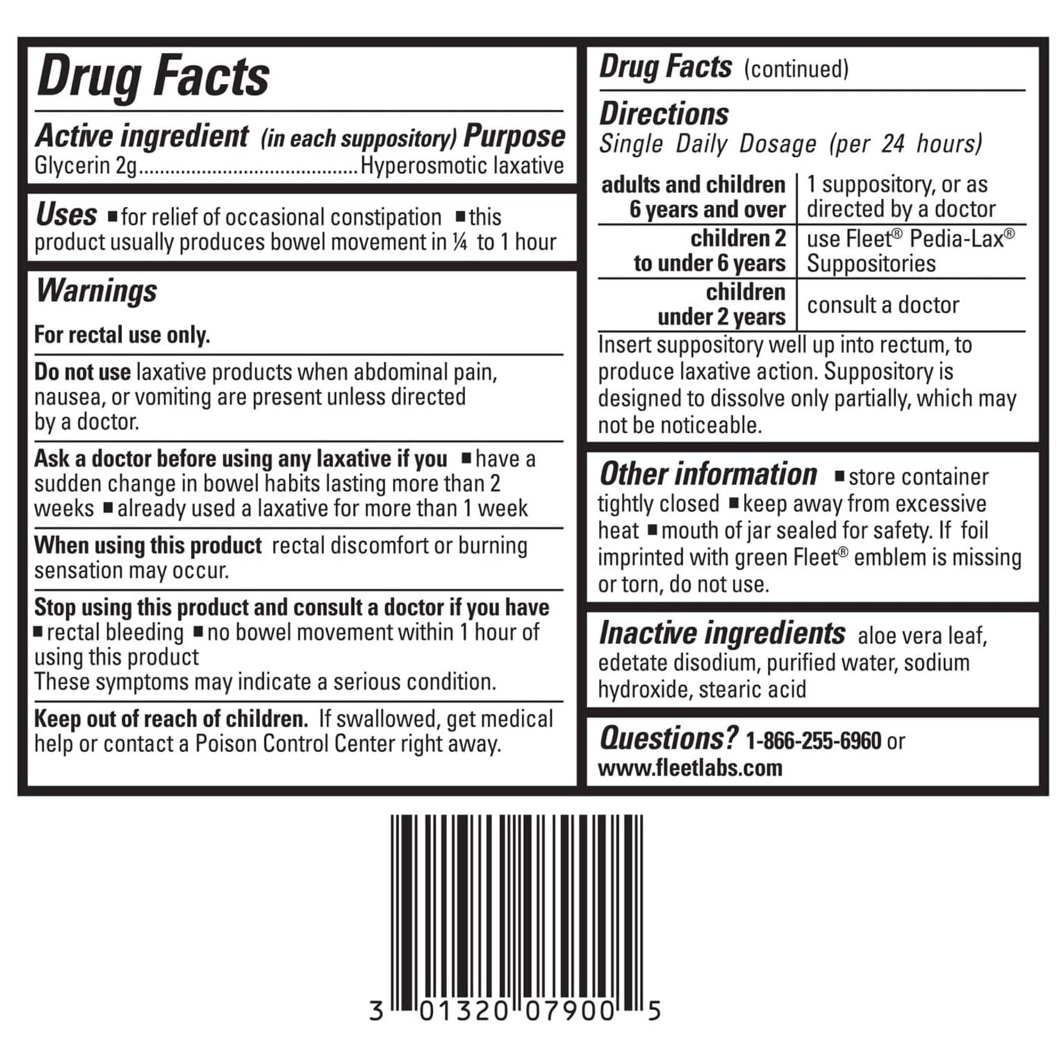 Fleet Laxatives, Laxative Glycerin Suppositories for Adult Constipation Relief, 100 Count