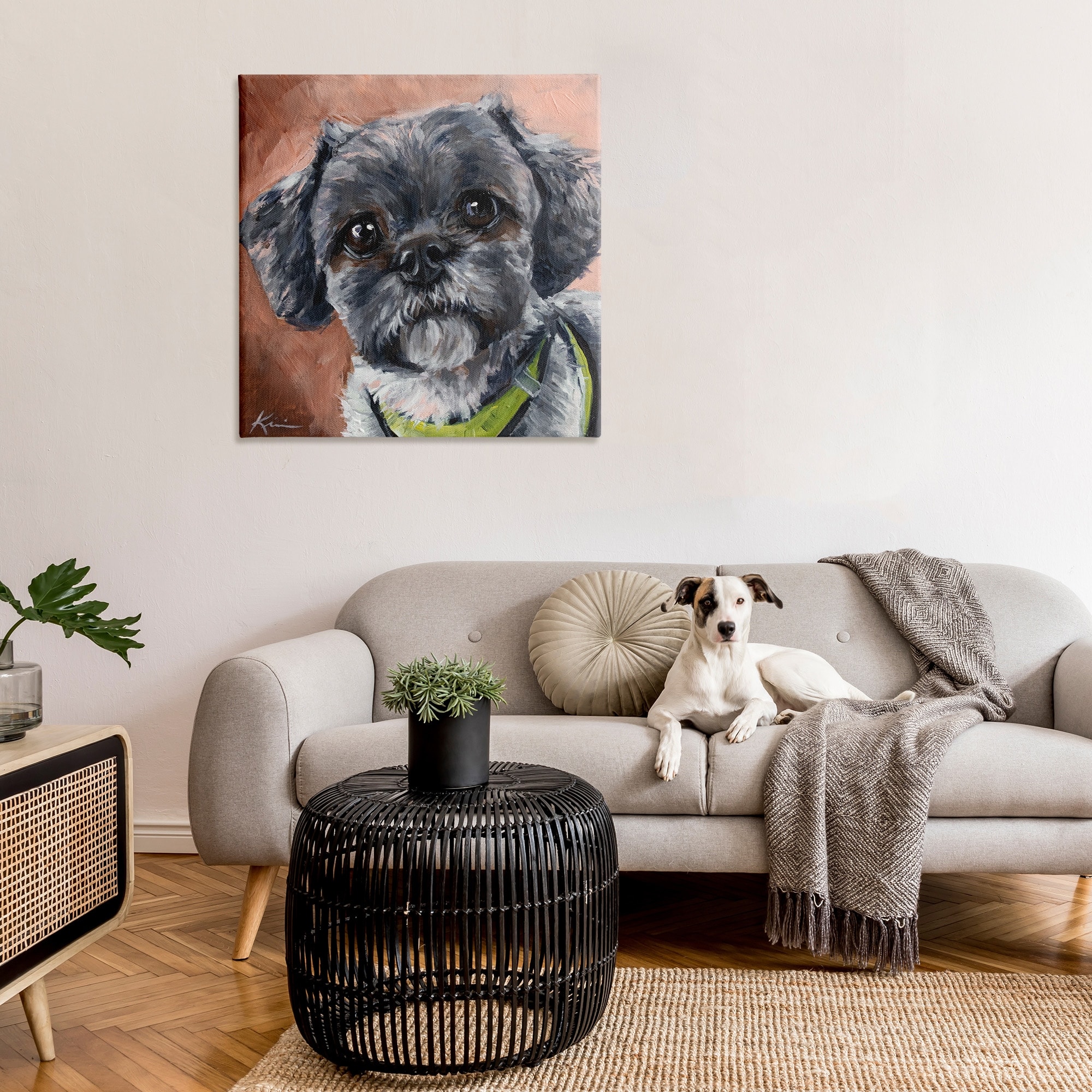 Stupell Industries Black Shih Tzu Dog Portrait Animals & Insects Painting Gallery Wrapped Canvas Print Wall Art